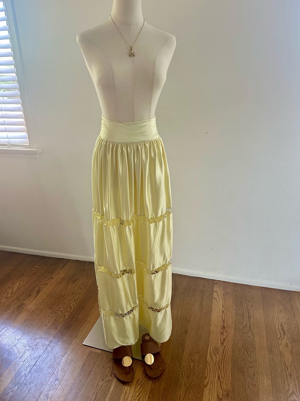 Free People Butter Yellow Tiered Maxi Skirt Boho Prairie Festival High Waist XS